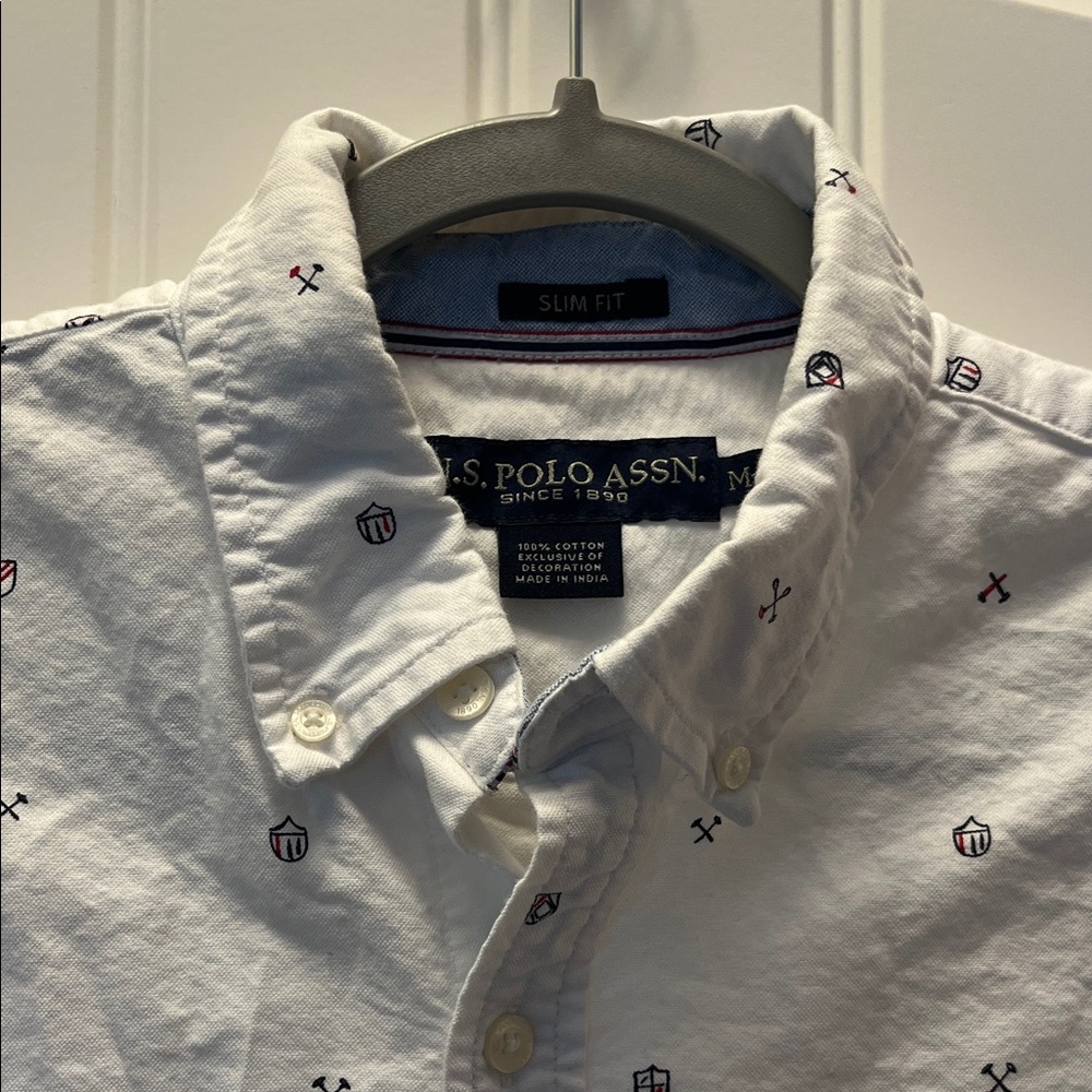 U.S. Polo Assn. White Button Down Shirt with Navy Accents